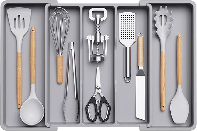 Lifewit Utensil Organizer for Kitchen Drawers, Expandable Cooking Utensil Tray, Adjustable Cutler... | Amazon (US)