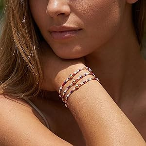 Dainty Gold Plated Tiny Ball Colorful Rice Beaded Stack Bracelets Sets for Women,3Pcs Stackable S... | Amazon (US)