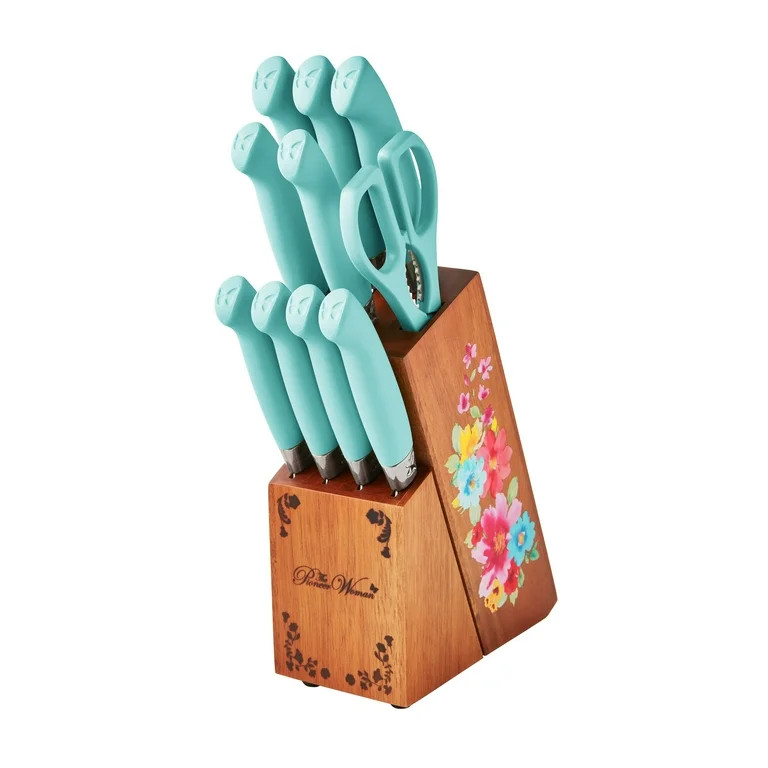 The Pioneer Woman Breezy Blossoms 11-Piece Stainless Steel Knife Block Set, Teal | Walmart (US)