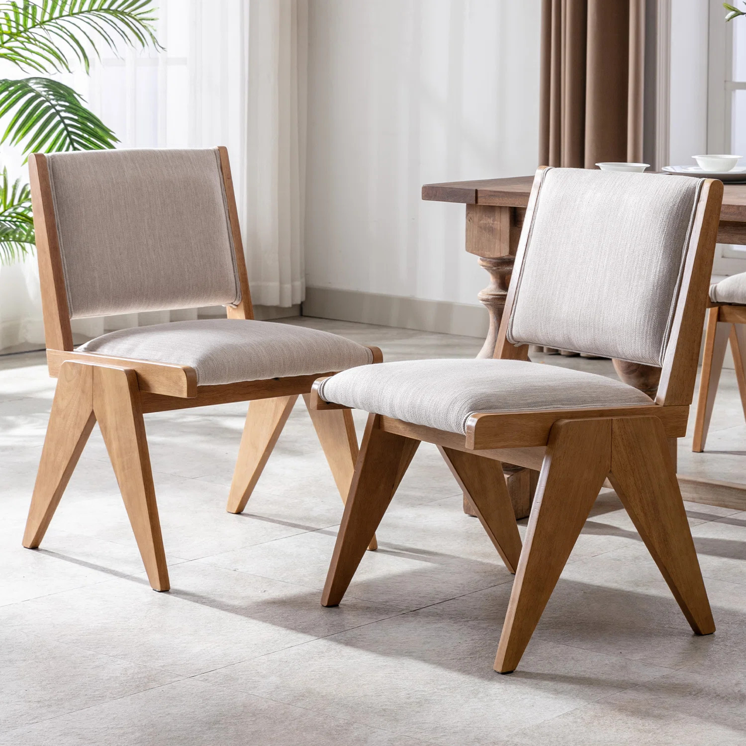 Upholstered Modern Kitchen & Dining Room Chairs With Solid Wood Frame/Curved Backrest (Set of 2) | Wayfair North America