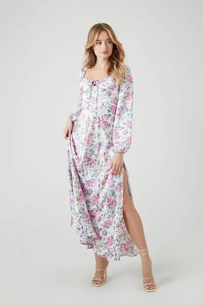 Satin Floral Print Midi Dress | Forever 21