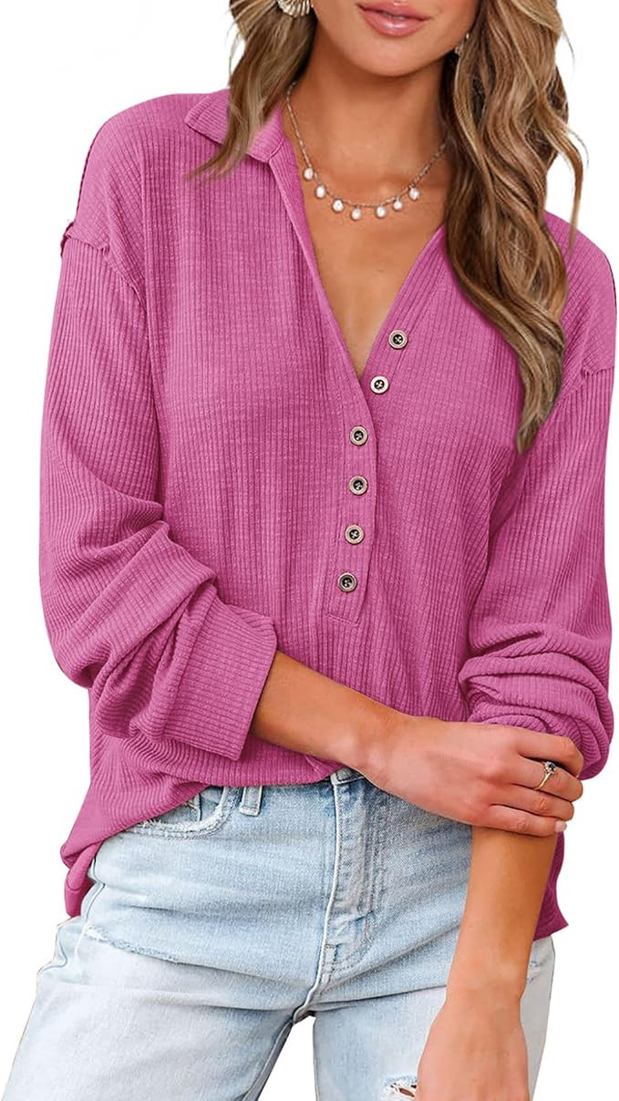 BTFBM Women Casual Button Down Fall Blouses 2025 Long Sleeve Solid Business Work Tops Cute Relaxe... | Amazon (US)