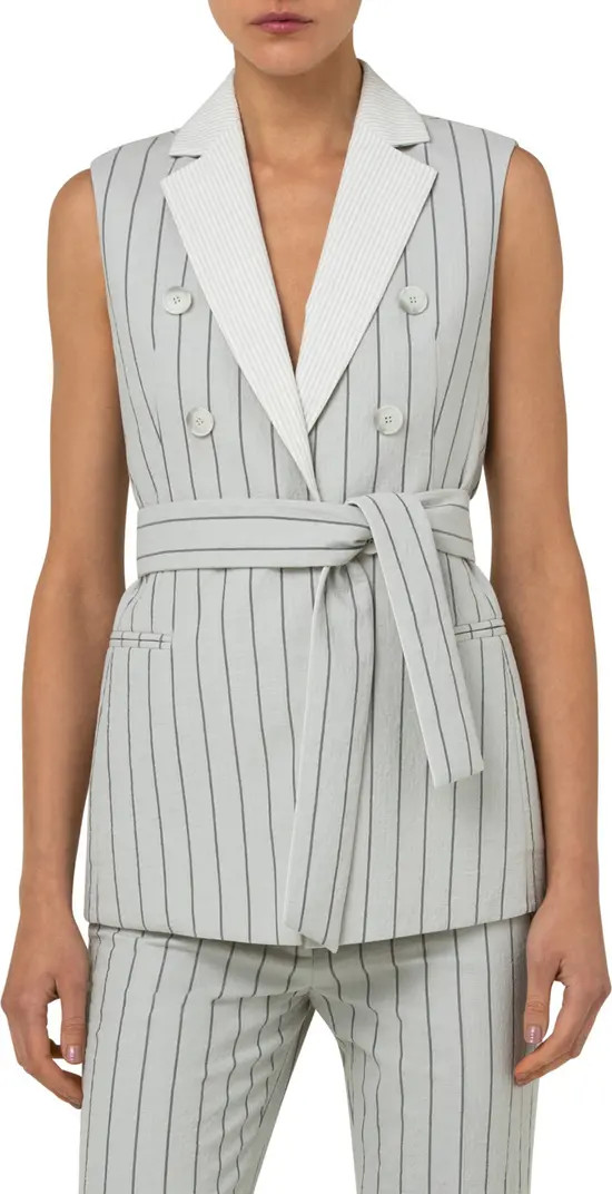 Akris Stripe Double Breasted Belted Vest | Nordstrom | Nordstrom