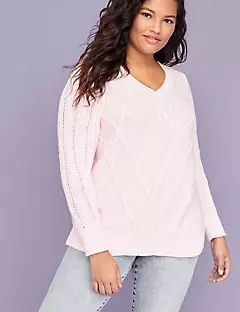 V-Neck Cable Sweater | Lane Bryant (US)