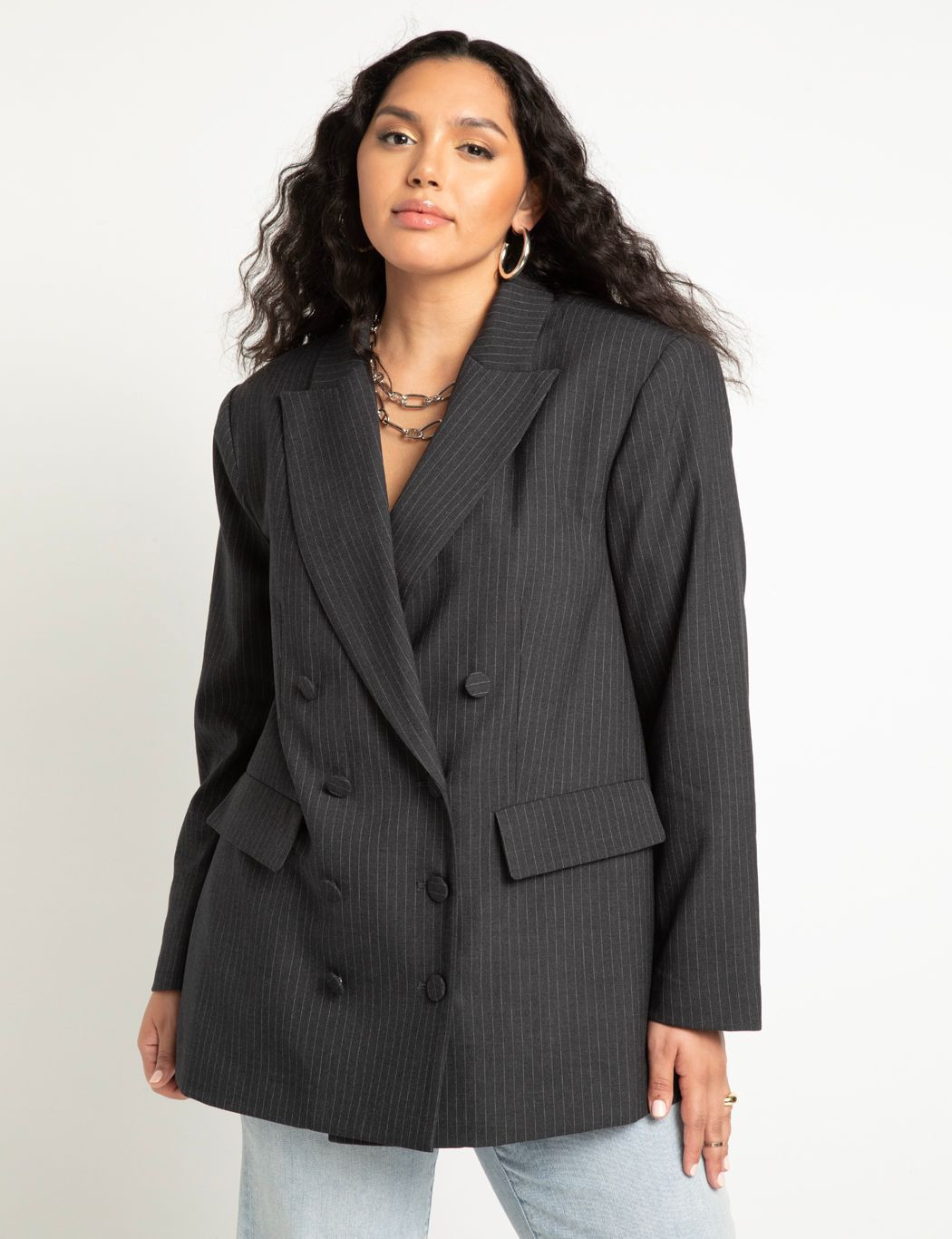 Menswear Pinstripe Blazer | Eloquii