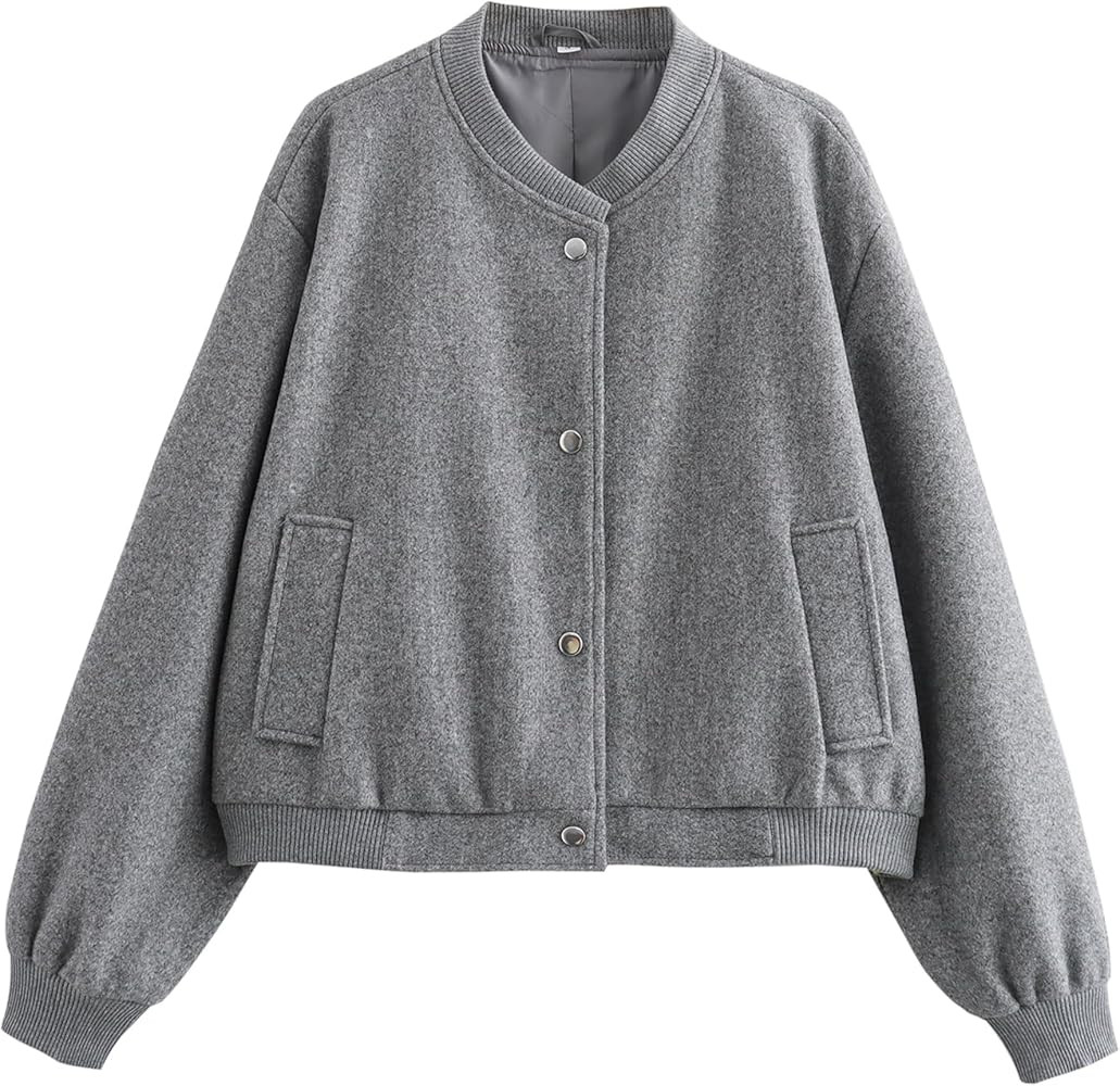 Cropped Bomber Jackets for Womens Long Sleeve Button Down Crop Shacket Jacket Tops | Amazon (US)