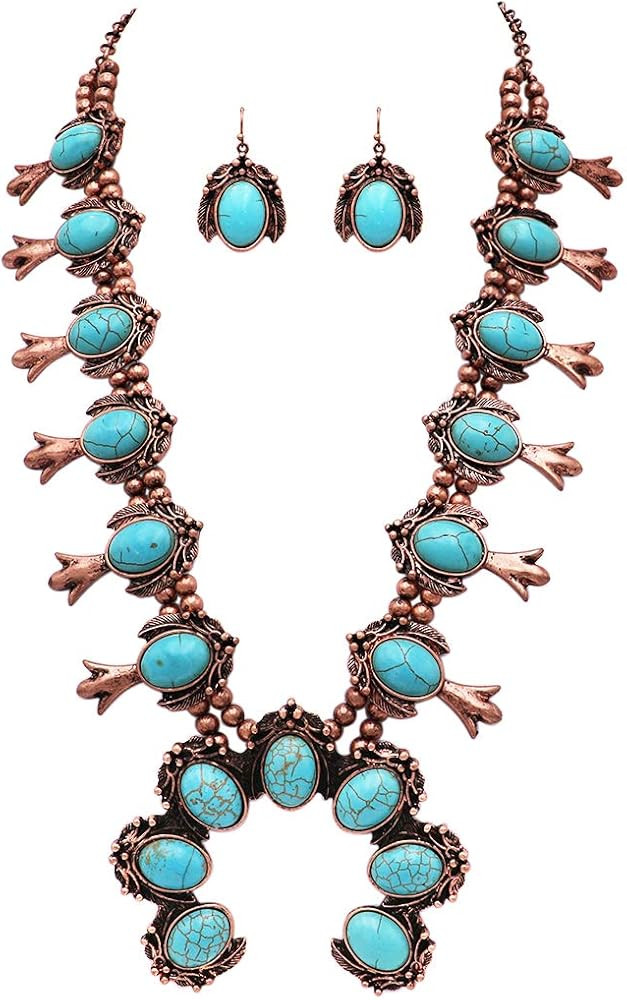 Rosemarie & Jubalee Women's Statement Western Howlite Squash Blossom Necklace Earrings Set, 24"+3... | Amazon (US)