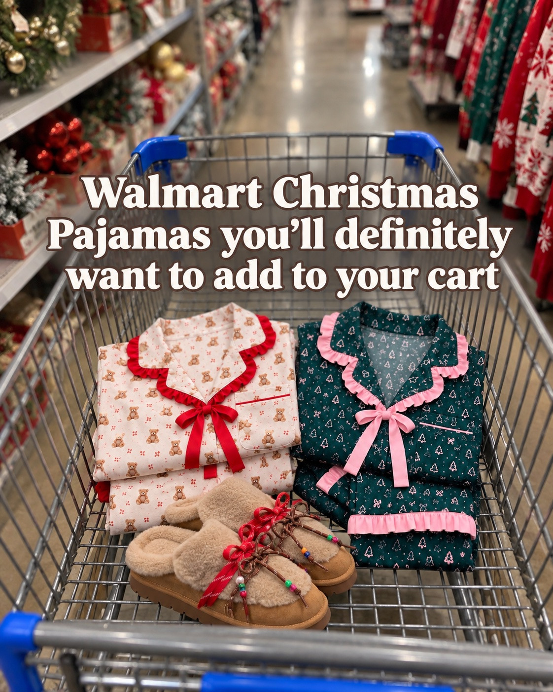 Couldn’t put these in my cart fast enough! The cuuutest holiday pajama sets from Walmart for only $18 ($16 for the shorts set!!) 🎄🎀