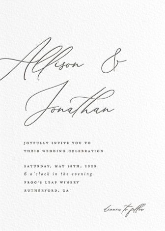 "Scripted Names" - Customizable Letterpress Wedding Invitations in Black by Carolyn Nicks. | Minted
