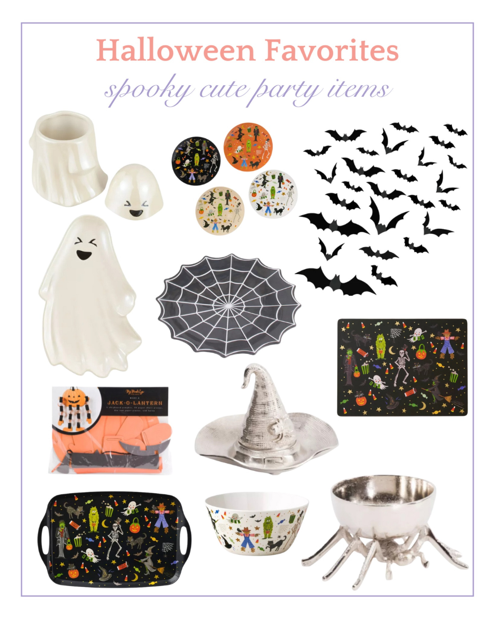 If you are the ghostess with the mostess, delight your guests with these fun Halloween entertaining and party items! Spider web platter, bats, hat decor, witch chip and dip, which hat, jack o lantern diy project, ghost serving bowl, party platter, Halloween, Halloween plates 

#LTKSeasonal #LTKParties #LTKFindsUnder100