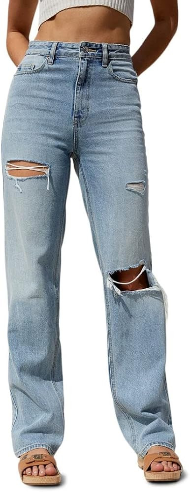 PacSun Women's Eco Light Blue Ripped '90s Boyfriend Jeans | Amazon (US)