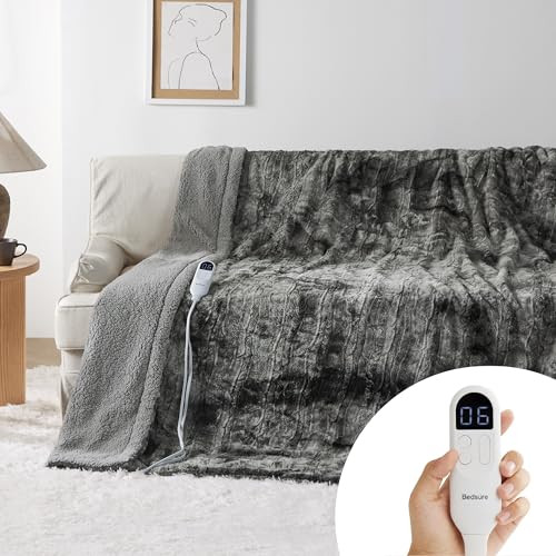 Bedsure Heated Blanket Electric Twin - Faux Fur Sherpa, Fast Heating Electric Blanket with 6 Heating Levels & 10 Time Settings, 8 Hours Auto-Off (62x84 inches, Grey) | Amazon (US)