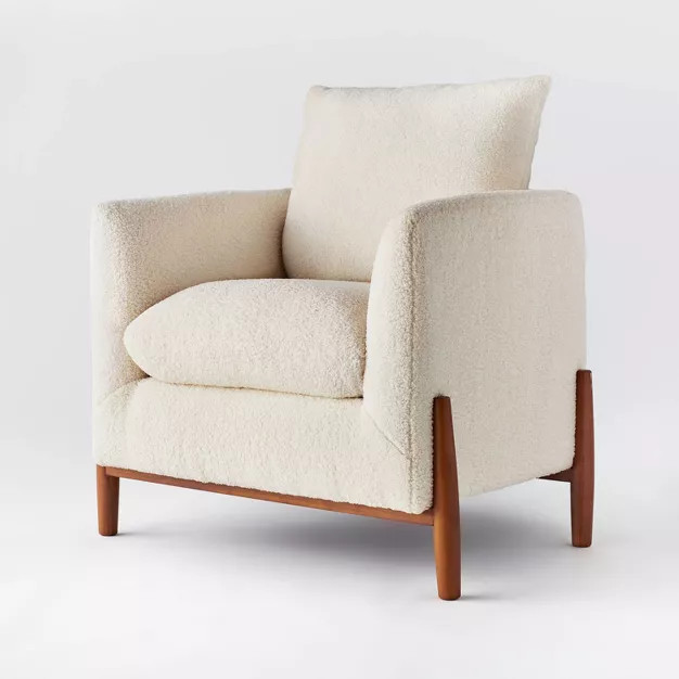 Elroy Accent Chair with Wood Legs Cream Sherpa - Threshold™ designed with Studio McGee | Target
