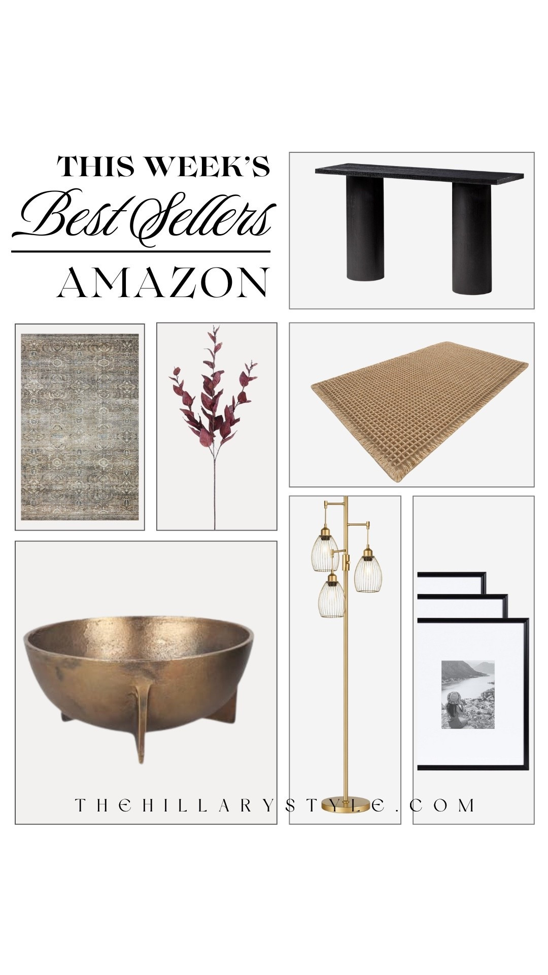 This week’s most-loved Amazon home finds are equal parts functional and stylish. The Loloi Layla rug, black entry table, and dimmable cage floor lamp are giving that designer-inspired look for less. I’m also obsessed with the two-toned basil stems, waffle bath mat, and gold metal bowl — elevated touches for every room.

#LTKOver40 #LTKautumn #LTKHome