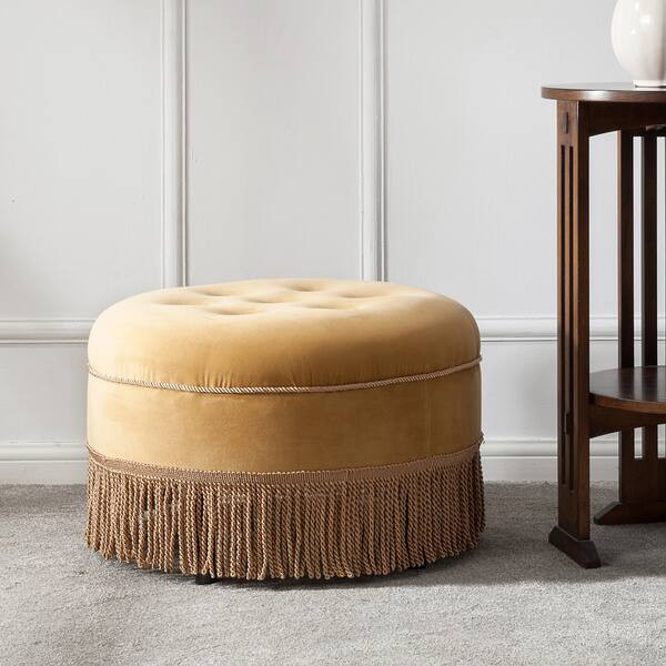 Yolanda 24" Mid-Century Tufted Upholstered Round Accent Ottoman - Gold Velvet | Bed Bath & Beyond