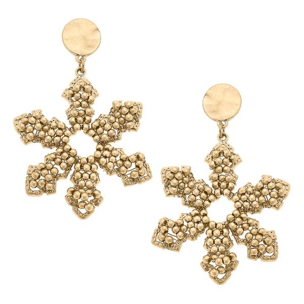 Gwyneth Beaded Snowflake Drop Earrings in Worn Gold | CANVAS