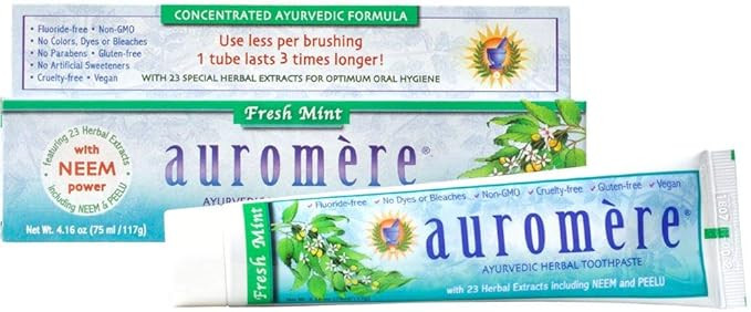 Auromere Ayurvedic Herbal Toothpaste, Fresh Mint - Vegan, Natural, Non GMO, Fluoride Free, Gluten... | Amazon (US)