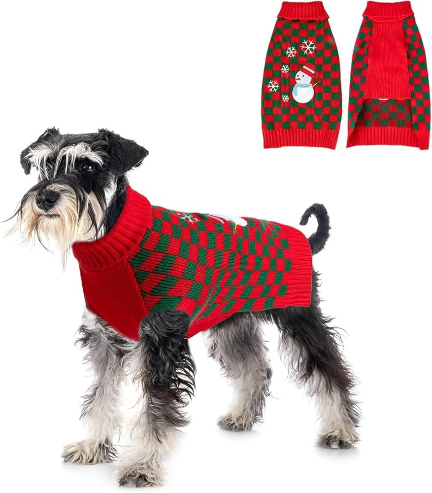Dog Christmas Sweater Plaid Turtleneck Knitwear with Classic Red for Small Dogs (Snowman, Medium)... | Amazon (UK)