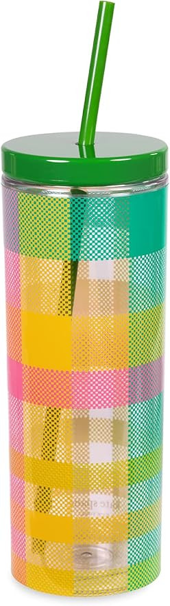 Kate Spade New York Acrylic Tumbler with Lid and Straw, 20 oz Tumbler, Slim Double Wall Tumbler, ... | Amazon (US)