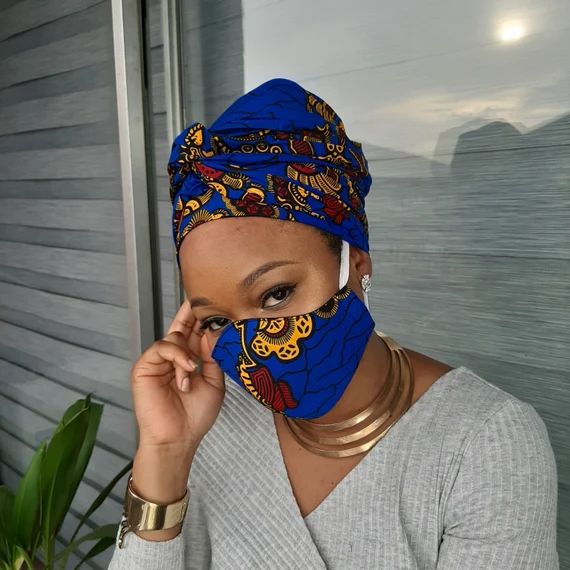 African Print Face Mask and Head Wrap Set, African Face Mask, Ankara Head Wrap, African Turban, A... | Etsy (US)
