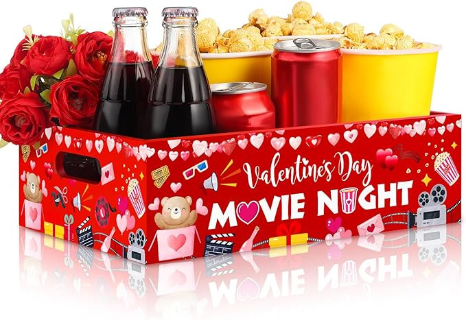 Valentines Movie Night Tray Wooden Movie Night Snack Supplies Trays Snack Organizer with Handles ... | Amazon (US)