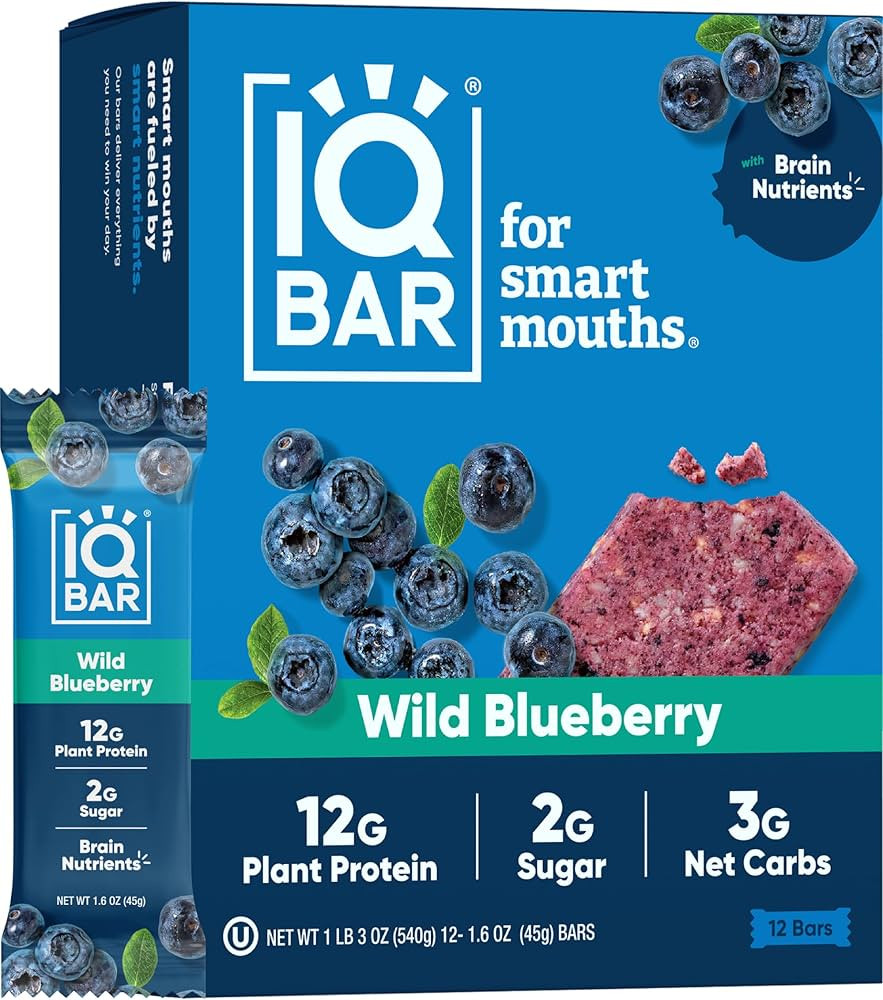 IQBAR Brain and Body Plant Protein Bars - Wild Blueberry - 12-Count Low Carb - Gluten Free, High ... | Amazon (US)