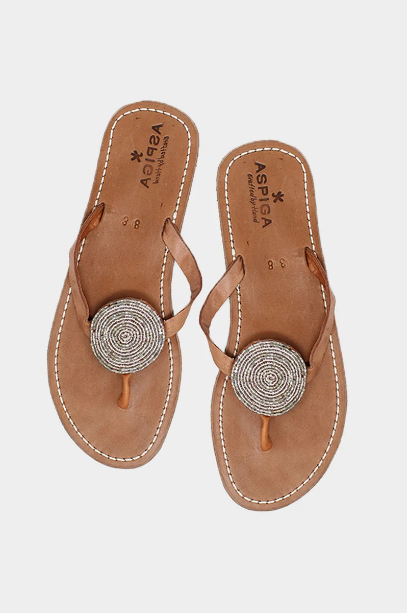 Disc Leather Sandals | Silver | Aspiga