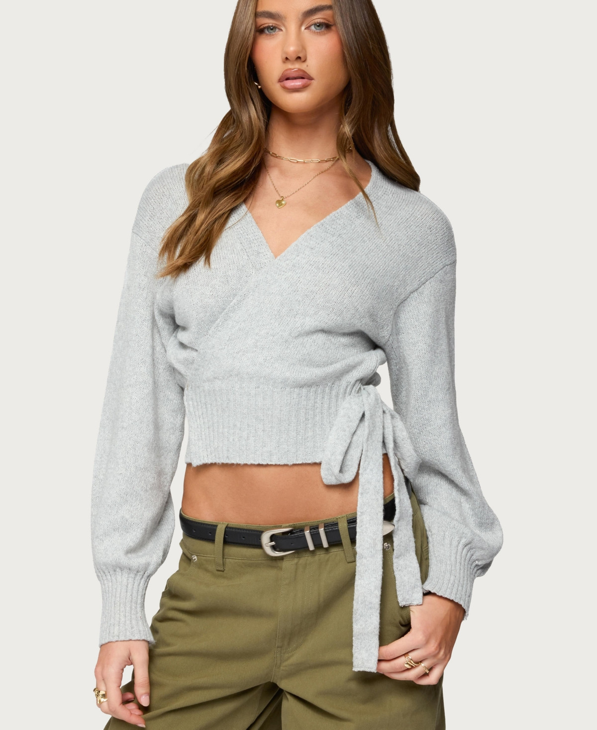 Edikted Women's Stella Wrap Knit Cardigan - Gray-melange | Macy's