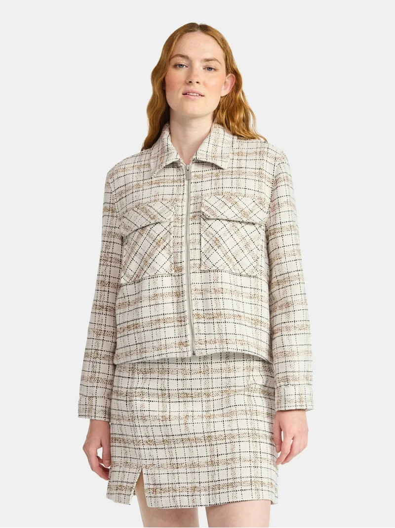 Time and Tru Women's Tweed Zip Jacket, Midweight, Sizes XS-XXXL - Walmart.com | Walmart (US)