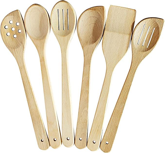 Healthy Wooden Spoons For Cooking Set of 6 – European Cooking Utensils Set – 100% Natural Non... | Amazon (US)