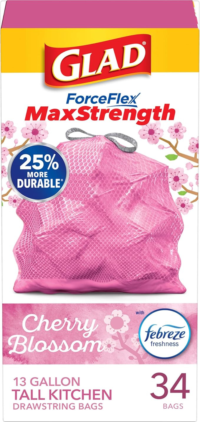 Glad ForceFlexPlus Tall Kitchen Drawstring Trash Bags, 13 Gallon Trash Bag, Febreze Cherry Blosso... | Amazon (CA)