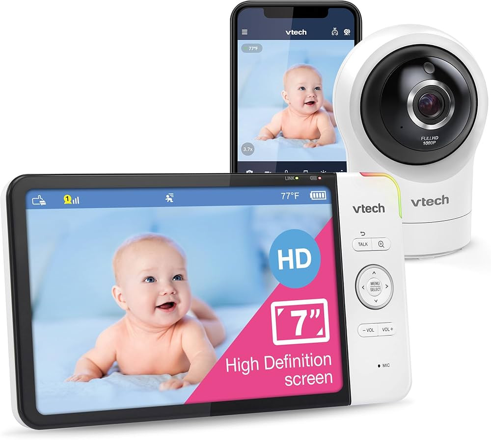 VTech RM7764HD 1080p WiFi Remote Access Baby Monitor, 360° Pan&Tilt, 7” 720p HD Display, HD Ni... | Amazon (US)