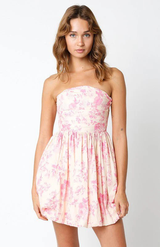 Pippa Blush Pink Floral Strapless Bubble Dress | Boho Pink