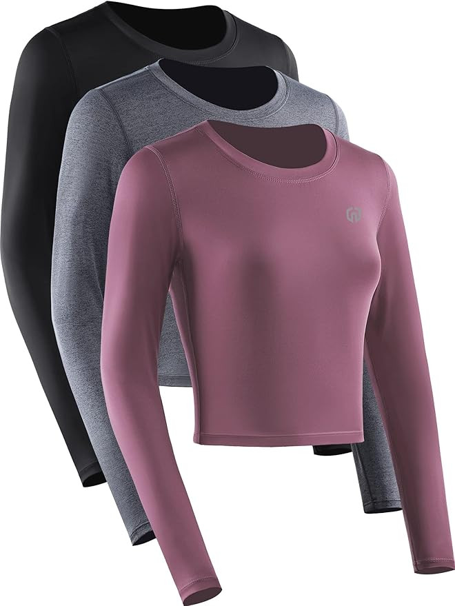 NELEUS Women's Running Workout Athletic Crop Shirts Pack of 3 | Amazon (US)