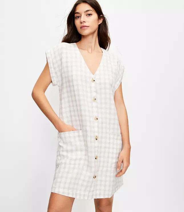 Lou & Grey Gingham Linen Pocket Shirtdress | LOFT