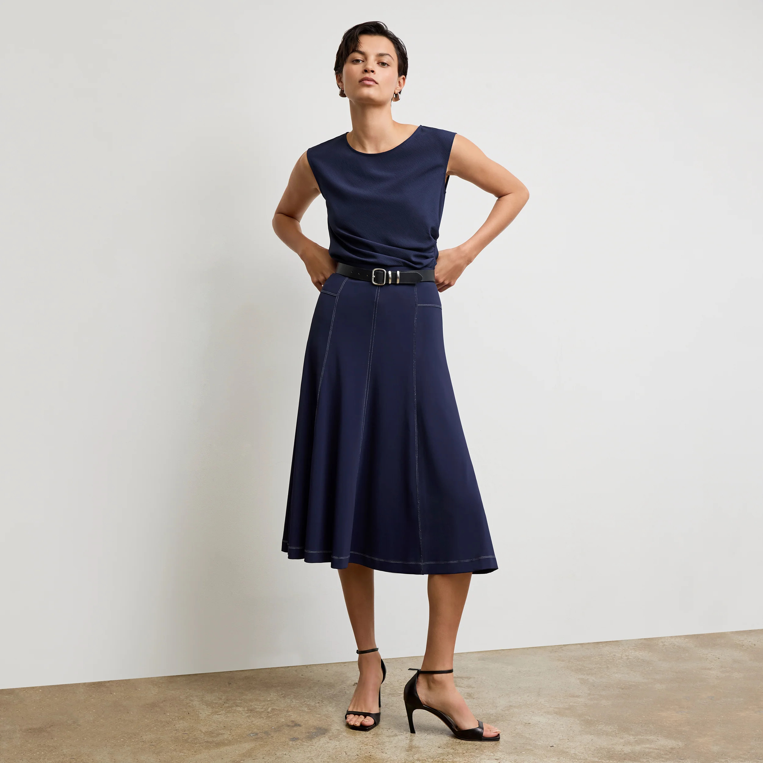 Shannon Twirl Skirt - Italian Jersey :: Soft Navy | MM LaFleur