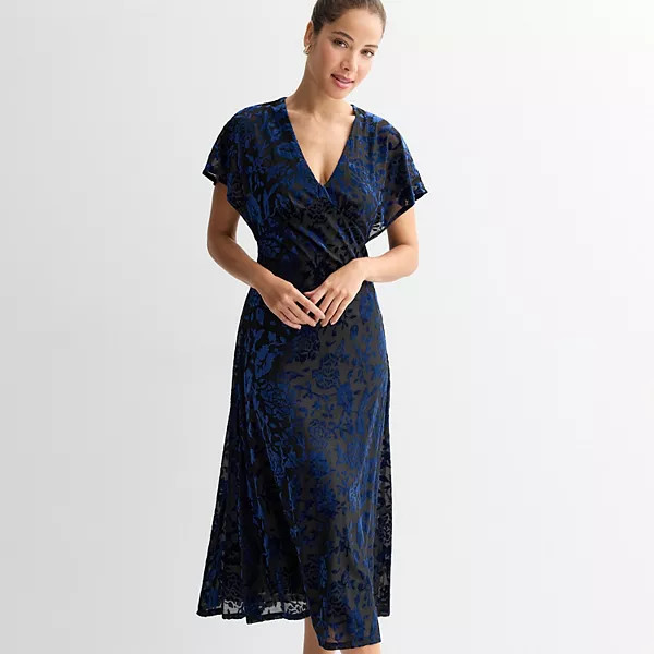 Women's Maison Tara Velvet Jacquard Caplet Midi Dress | Kohl's