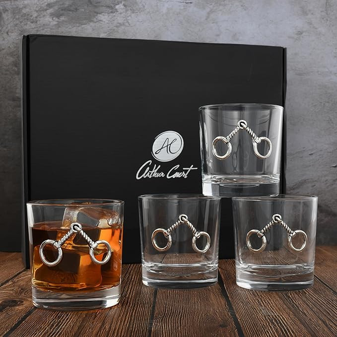 Arthur Court Horse Equestrian Bit Double Old Fashioned Whiskey Glasses (Set of 4) - Bourbon Cockt... | Amazon (US)