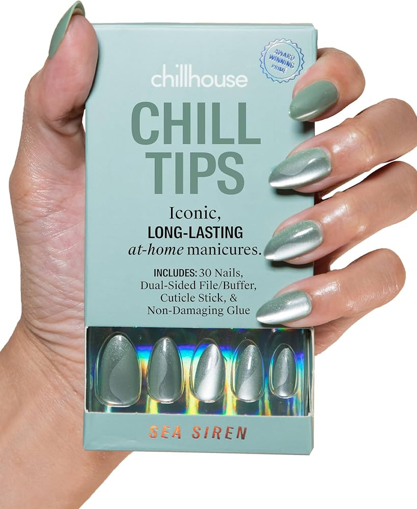 Chillhouse - Chill Tips, Press on Nails Kit - Sea Siren (Almond) - 30 Nail Shapes & Sizes - Up to... | Amazon (US)