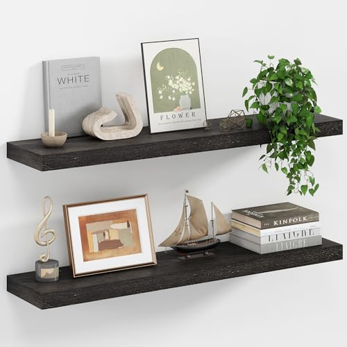 Floating Shelves, USA-Sourced Rustic Elm Wood Wall Shelves for Storage, 8 Inch Deep Wall Mounted Display Shelving with Invisible Heavy-Duty Metal Bracket (Walnu't, 36" W x 8" D, Set of 2) | Amazon (US)