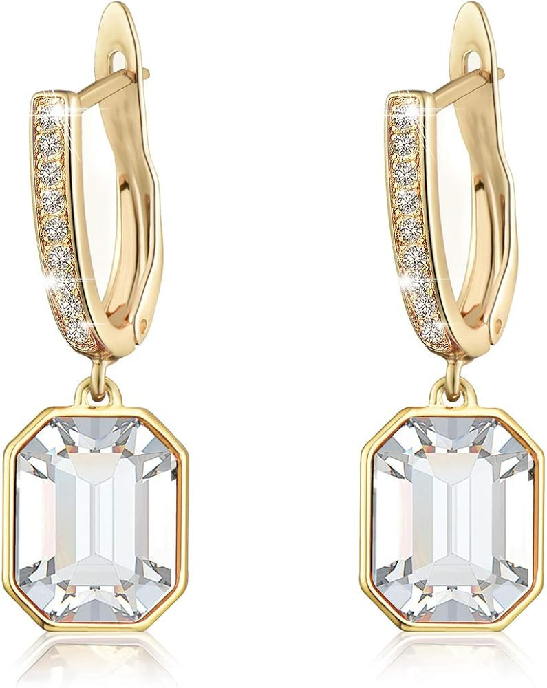 Austrian Crystal Octagon Leverback Drop Earrings for Women 14K Gold Plated Hypoallergenic Jewelry | Amazon (US)