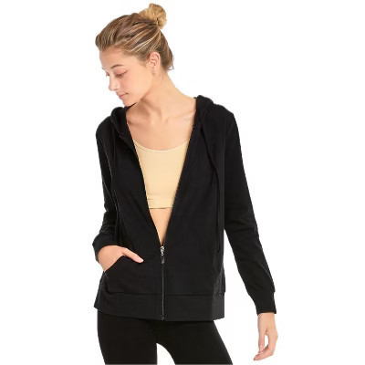 Women’s Cotton Zip-Up Hooded Sweatshirt (Black, Large) | Target
