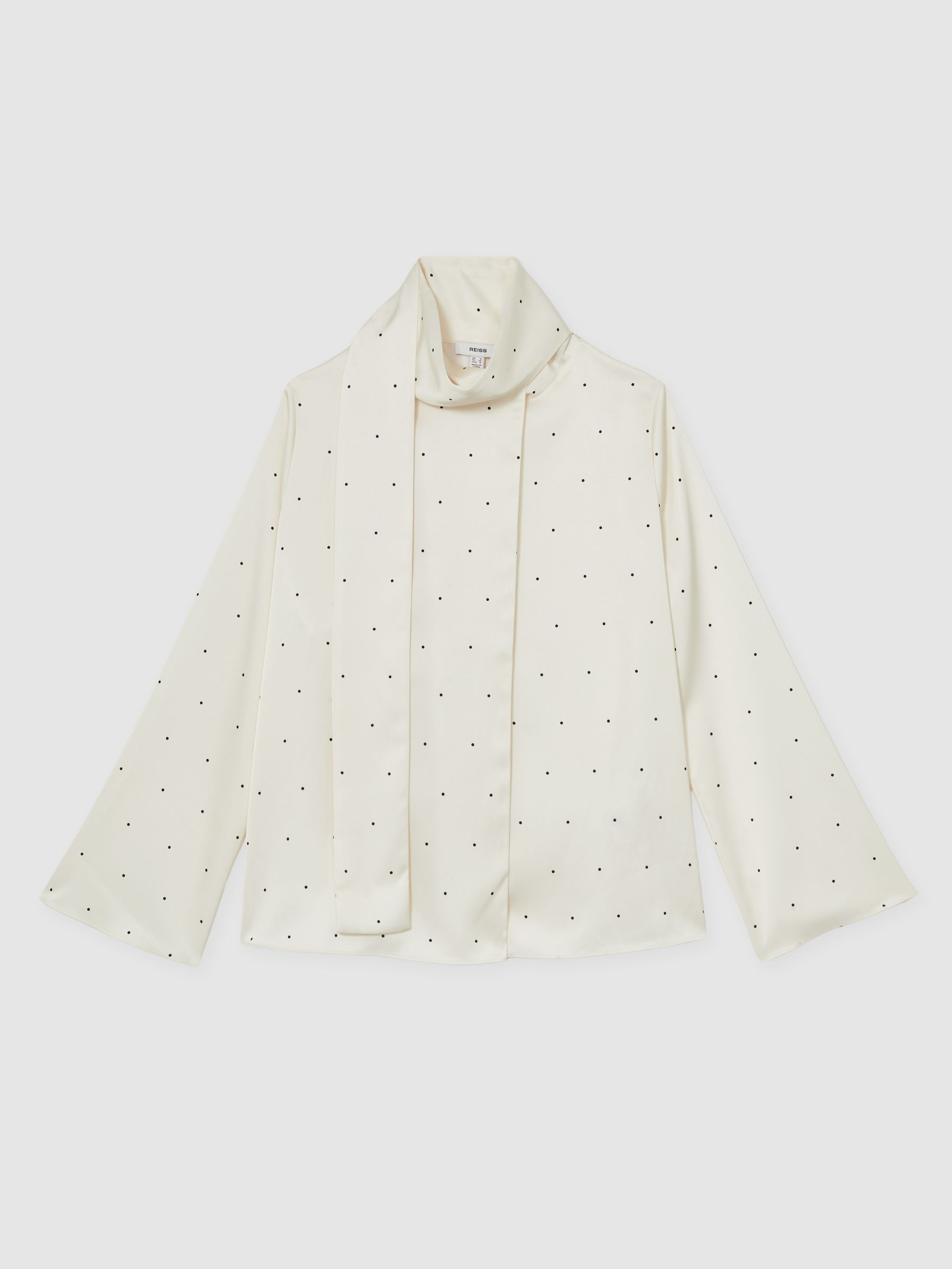 Reiss Satin Polka Dot Tie Neck Blouse in Ivory - REISS | Reiss UK