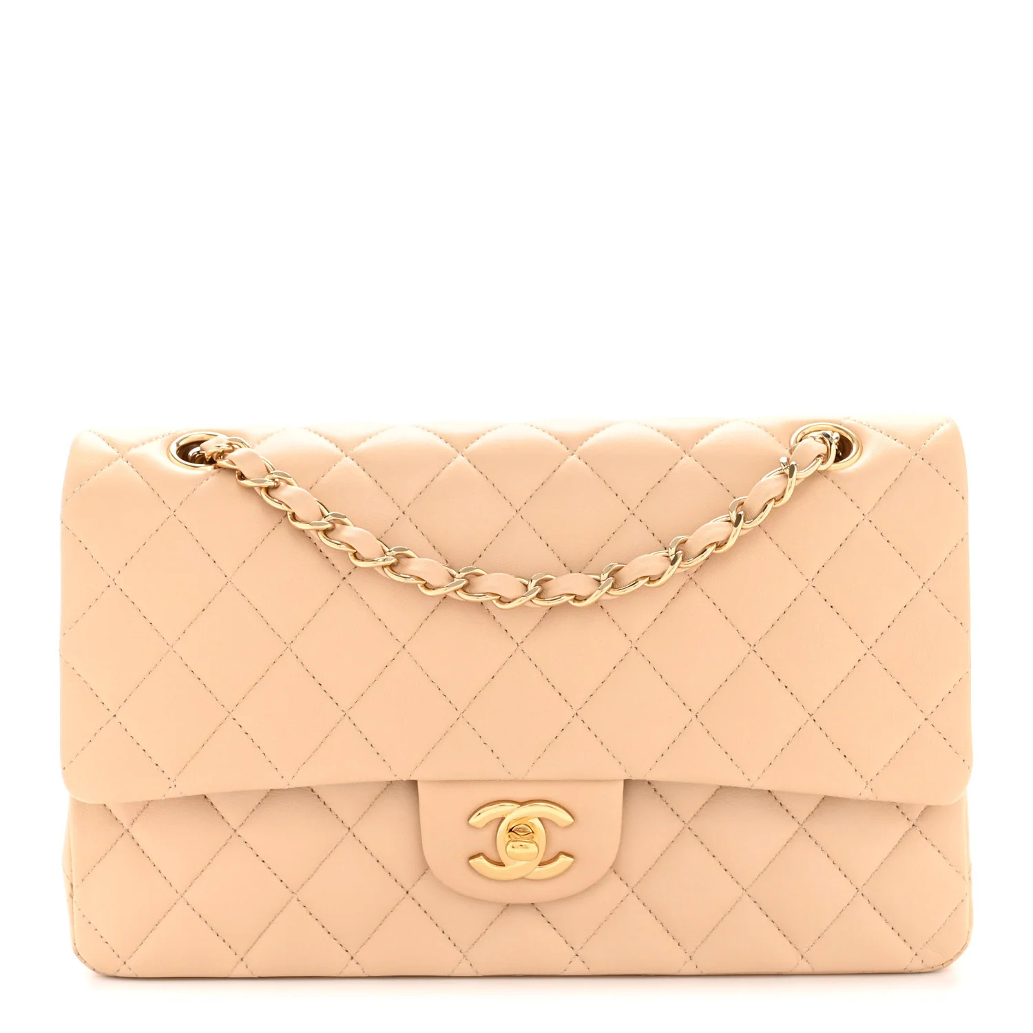 Lambskin Quilted Medium Double Flap Beige | FASHIONPHILE (US)