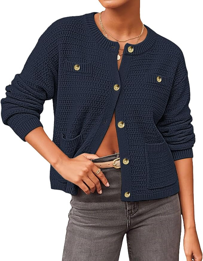 Bsubseach Cardigan Sweaters for Women with Pockets Fall Cropped Cardigans Trendy Button Up Sweate... | Amazon (US)