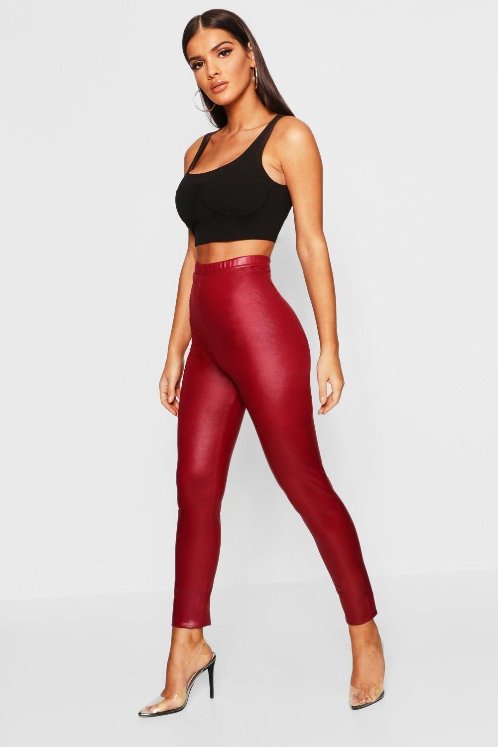 Womens Faux Leather Stretch Leggings - Red - 4 | Boohoo.com (US & CA)