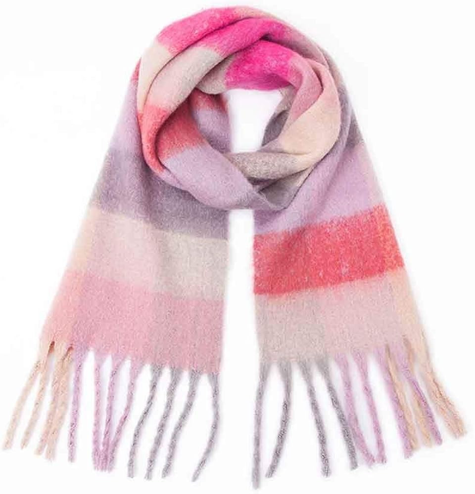Soft Plaid Scarf Unisex Long Thick Shawl Scarf Winter Tassel Warm Scarf Women Casual Scarf | Amazon (US)