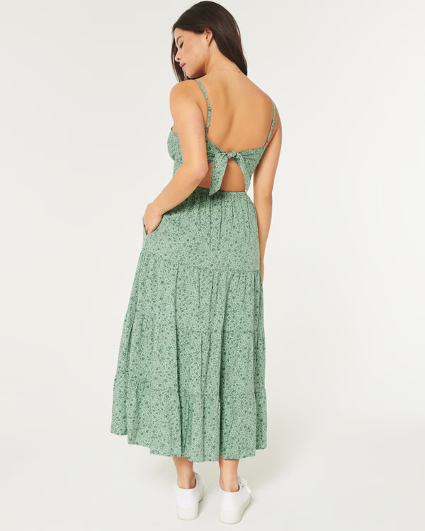 Women's Crepe Cap Sleeve Open Back Midi Dress | Women's Dresses & Rompers | HollisterCo.com | Hollister (US)