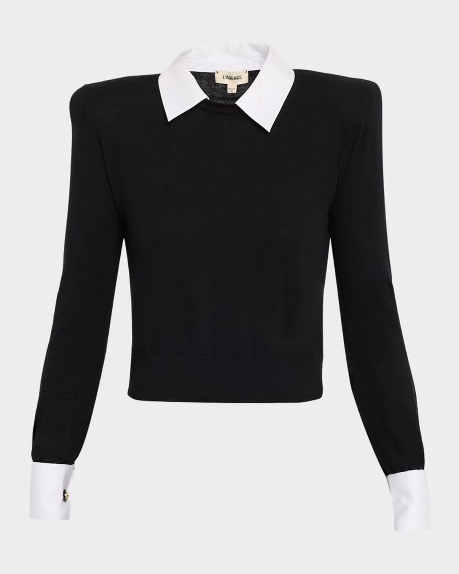 L'Agence April Poplin Collar Pullover Top | Neiman Marcus