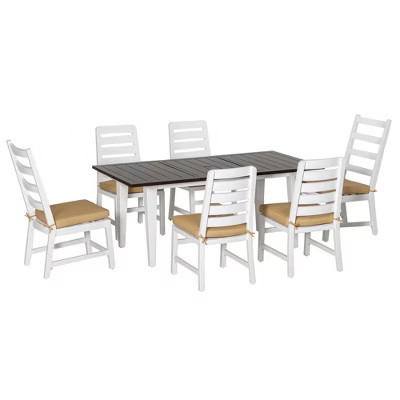 Outsunny Patio Dining Set for 6, Outdoor Furniture Set with a Table & Chairs, Cushions, Umbrella Hole for Garden, Backyard, or Poolside, Beige | Target